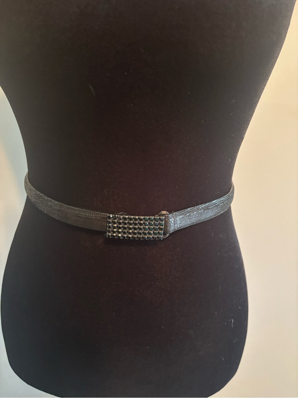 Carlisle Vintage Leather Embossed Black Belt with Rhinestone Embellished Buckle